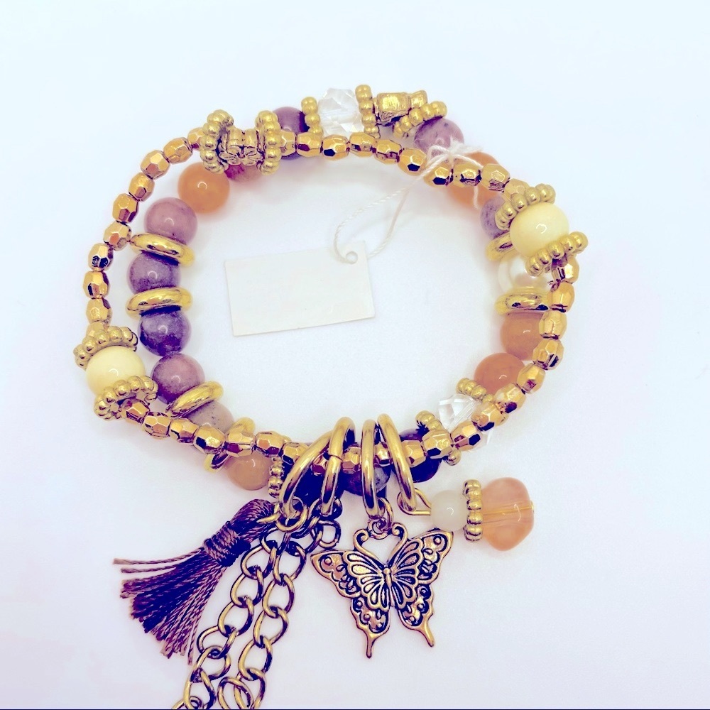 Bracelet tassel and Butterfly tan with goldenbeads